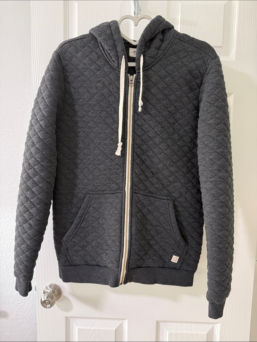 Marine Layer Quilted Zip-Up Hoodie Jacket - Dark Gray